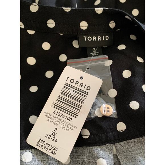 TORRID Women’s Harper Challis Long Sleeve Blouse, Deep Black, White Dots Size 3X - Picture 3 of 16